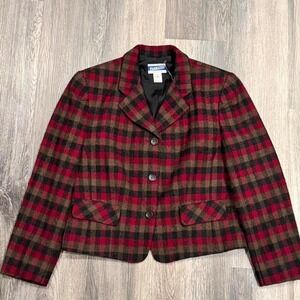 VTG Pendleton Tartan Cropped Women's Petite(12) Blazer Virgin Wool 3 Button